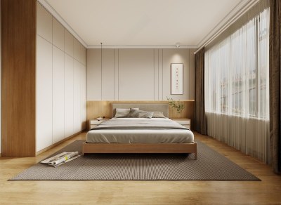 现代原木风卧室3D模型下载